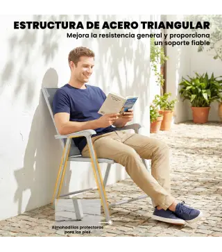 Conjunto de 4 Sillas de Jardín Exterior Plegables con Respaldo Alto y Reposabrazos para Terraza Playa 58x62x97 cm Gris