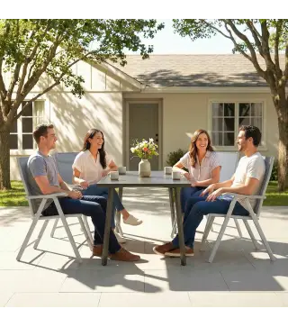 Conjunto de 4 Sillas de Jardín Exterior Plegables con Respaldo Alto y Reposabrazos para Terraza Playa 58x62x97 cm Gris