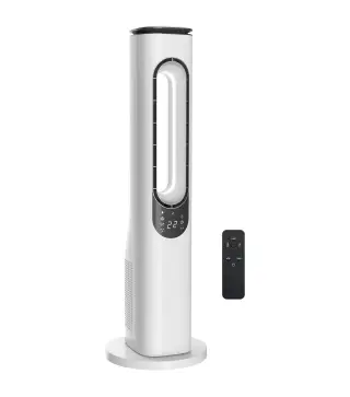 Ventilador de Torre sin Aspas con Luces LED Control Remoto 3 Velocidades 3 Modos Temporizador 15H Oscilación 50° Blanco