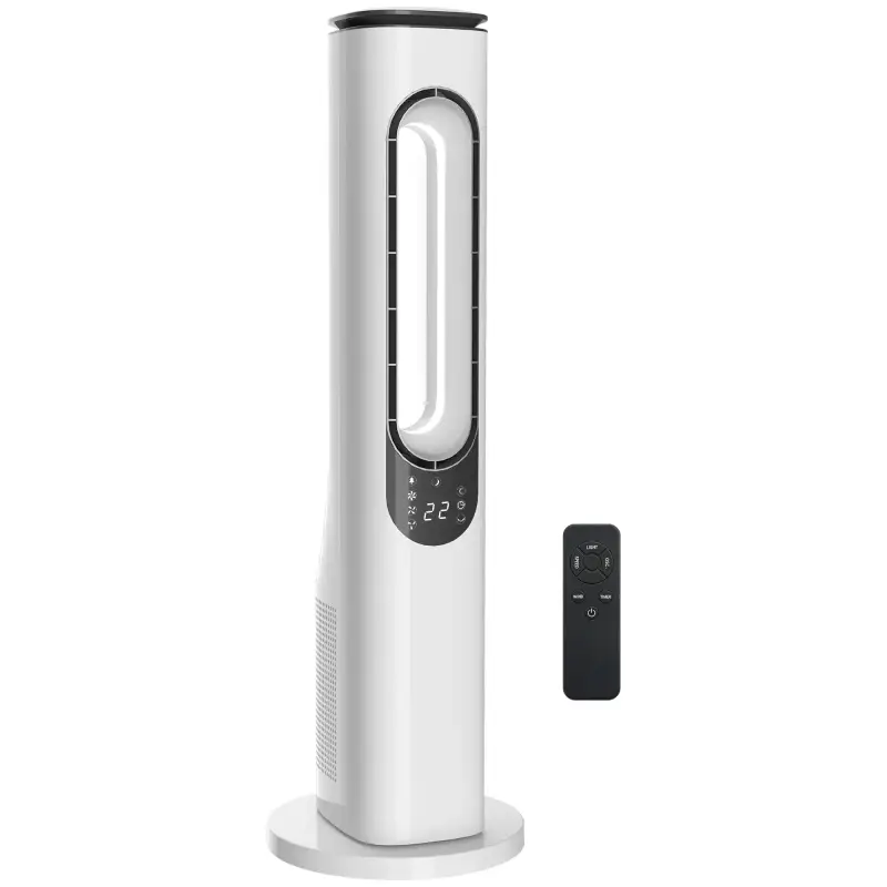 Ventilador de Torre sin Aspas con Luces LED Control Remoto 3 Velocidades 3 Modos Temporizador 15H Oscilación 50° Blanco