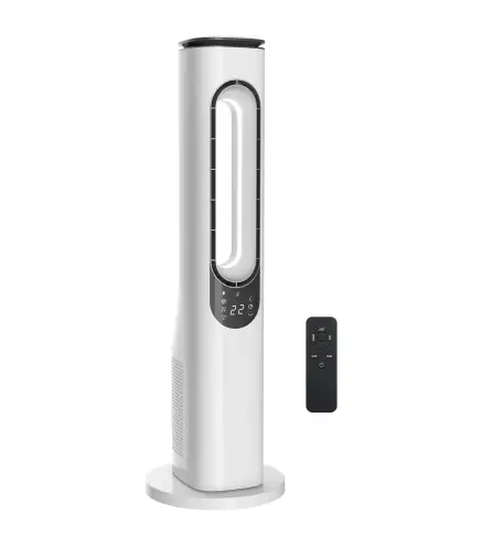 Ventilador de Torre sin Aspas con Luces LED Control Remoto 3 Velocidades 3 Modos Temporizador 15H Oscilación 50° Blanco