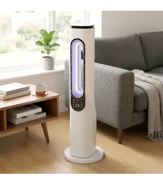 Ventilador de Torre sin Aspas con Luces LED Control Remoto 3 Velocidades 3 Modos Temporizador 15H Oscilación 50° Blanco