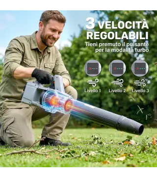 Soplador de Hojas Sin Cable 36V con 2 Baterías de 4.0Ah y Cargador Motor sin Escobillas 1000W 3 Velocidades Gris Claro