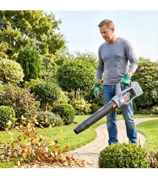 Soplador de Hojas Sin Cable 36V con 2 Baterías de 4.0Ah y Cargador Motor sin Escobillas 1000W 3 Velocidades Gris Claro