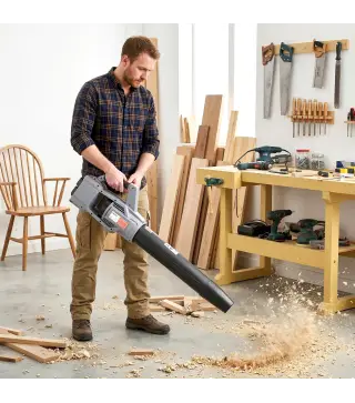 Soplador de Hojas Sin Cable 36V con 2 Baterías de 4.0Ah y Cargador Motor sin Escobillas 1000W 3 Velocidades Gris Claro