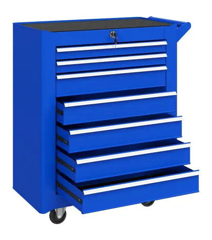 Carro de Herramientas con 7 Cajones Cerradura Asa 2 Ruedas con Freno de Bloqueo para Garaje Hogar Azul