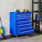 Carro de Herramientas con 7 Cajones Cerradura Asa 2 Ruedas con Freno de Bloqueo para Garaje Hogar Azul