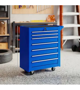 Carro de Herramientas con 7 Cajones Cerradura Asa 2 Ruedas con Freno de Bloqueo para Garaje Hogar Azul