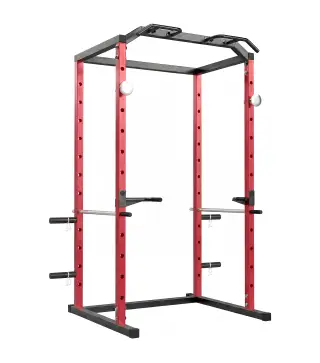 Jaula de Potencia Rack de Sentadillas con Barra Dominadas Estación de Fondos Ajustable para Casa Gimnasio Carga 460 kg