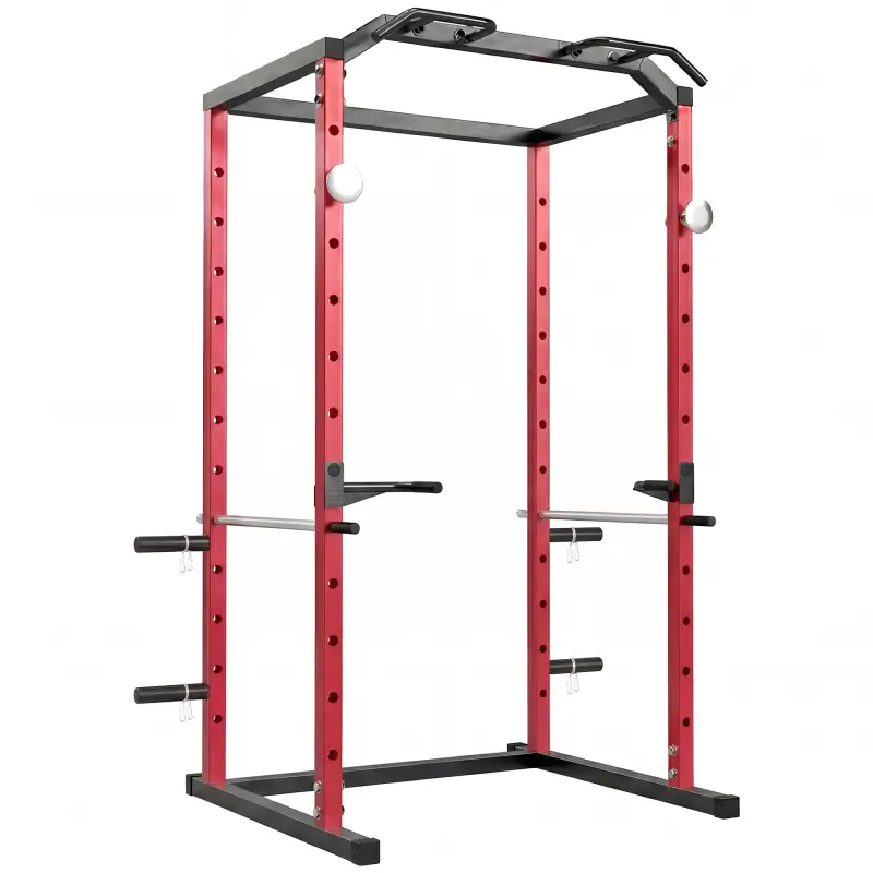 Jaula de Potencia Rack de Sentadillas con Barra Dominadas Estación de Fondos Ajustable para Casa Gimnasio Carga 460 kg