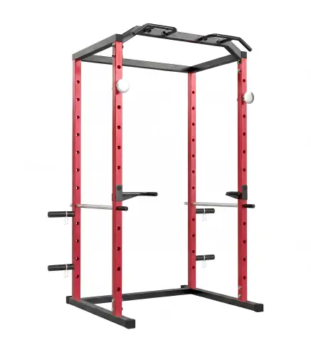 Jaula de Potencia Rack de Sentadillas con Barra Dominadas Estación de Fondos Ajustable para Casa Gimnasio Carga 460 kg