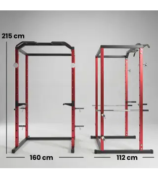 Jaula de Potencia Rack de Sentadillas con Barra Dominadas Estación de Fondos Ajustable para Casa Gimnasio Carga 460 kg