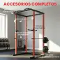 Jaula de Potencia Rack de Sentadillas con Barra Dominadas Estación de Fondos Ajustable para Casa Gimnasio Carga 460 kg