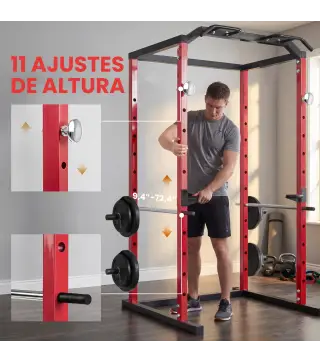 Jaula de Potencia Rack de Sentadillas con Barra Dominadas Estación de Fondos Ajustable para Casa Gimnasio Carga 460 kg