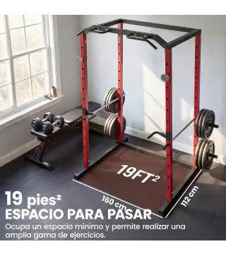 Jaula de Potencia Rack de Sentadillas con Barra Dominadas Estación de Fondos Ajustable para Casa Gimnasio Carga 460 kg