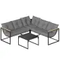 Conjunto de Jardín Exterior con Cojines Gruesos 2 Sofás de 2 Plazas Sofá de Esquina y Mesa de Centro de Vidrio Gris