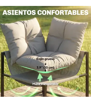 Conjunto de Jardín Exterior con Cojines Gruesos 2 Sofás de 2 Plazas Sofá de Esquina y Mesa de Centro de Vidrio Gris