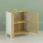 Armario de Baño Bajo Lavabo de Bambú con Puerta Doble y Estante Ajustable Carga 30 kg 60x30x70 cm Natural y Blanco