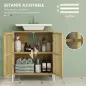 Armario de Baño Bajo Lavabo de Bambú con Puerta Doble y Estante Ajustable Carga 30 kg 60x30x70 cm Natural y Blanco