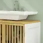 Armario de Baño Bajo Lavabo de Bambú con Puerta Doble y Estante Ajustable Carga 30 kg 60x30x70 cm Natural y Blanco