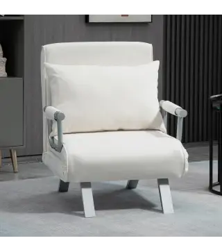 Sofá Cama Individual Sillón Cama Individual Sillón Reclinable con Almohada para Salón Dormitorio 65x69x80 cm Crema