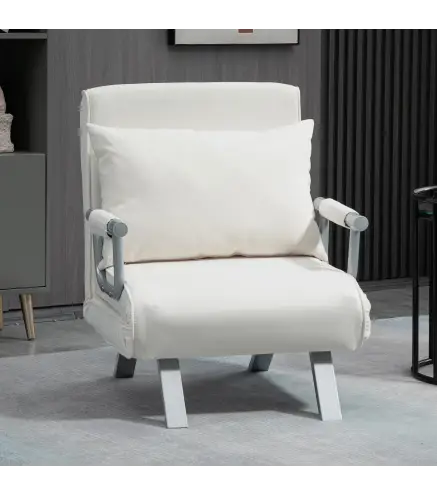 Sofá Cama Individual Sillón Cama Individual Sillón Reclinable con Almohada para Salón Dormitorio 65x69x80 cm Crema