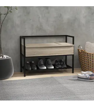 Banco Recibidor con Tapa Abatible Mueble Zapatero con Compartimento Oculto y Estante de Rejilla 84x39,5x61 cm Roble