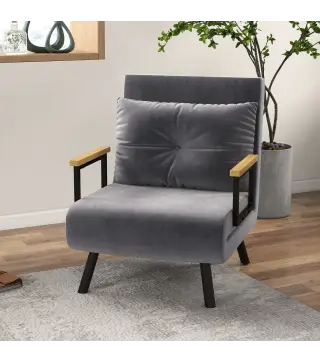 Sofá Cama Individual Plegable Silla Cama Convertible 4 en 1 Respaldo Ajustable de 5 Niveles y Almohada 63x73x81 cm Gris