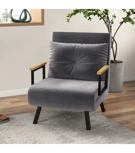Sofá Cama Individual Plegable Silla Cama Convertible 4 en 1 Respaldo Ajustable de 5 Niveles y Almohada 63x73x81 cm Gris