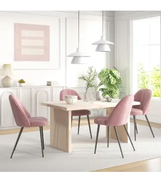 Pack de 4 Sillas de Comedor Modernas Sillas de Cocina Tapizada en Terciopelo con Respaldo Alto 50x56x83 cm Rosa Palo