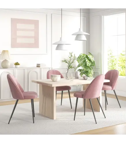 Pack de 4 Sillas de Comedor Modernas Sillas de Cocina Tapizada en Terciopelo con Respaldo Alto 50x56x83 cm Rosa Palo