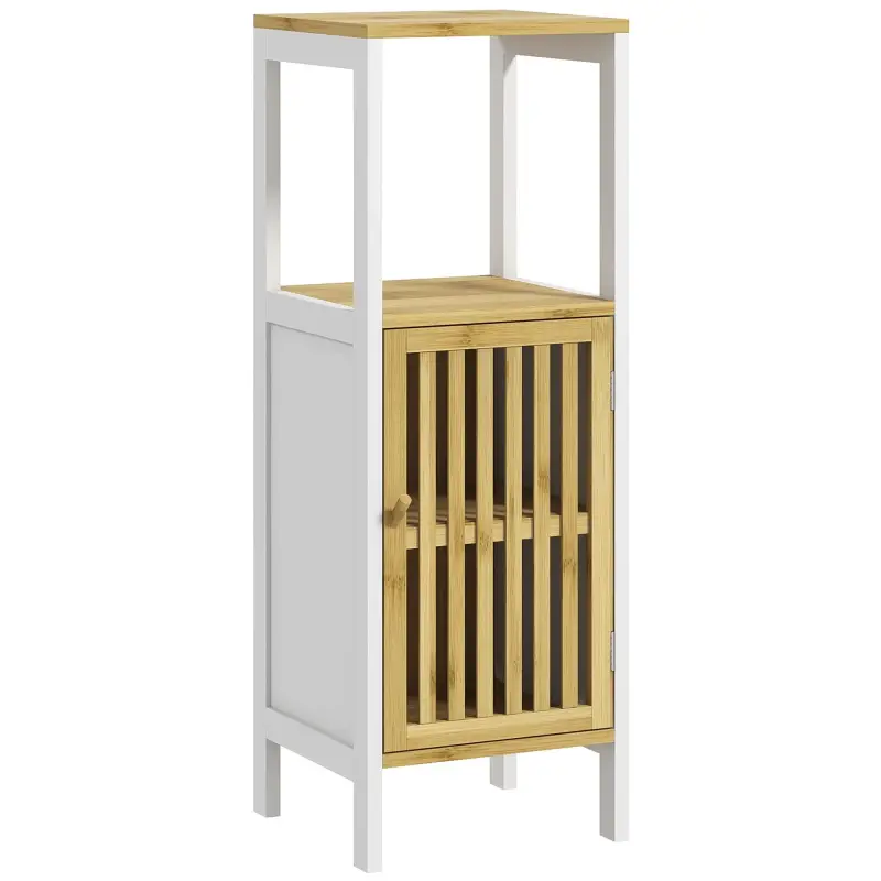 Columna de Baño Mueble Auxiliar de Baño con 1 Estante Abierto 1 Puerta y 1 Estante Ajustable 32x30x90,5 cm Natural