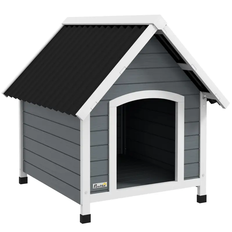 Casa para Perros Medianos 75x88x82 cm con Techo Ondulado Base Elevada y Suelo Desmontable Gris