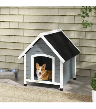 Casa para Perros Medianos 75x88x82 cm con Techo Ondulado Base Elevada y Suelo Desmontable Gris