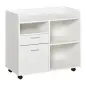 Armario para Impresora con 3 Compartimentos 2 Cajones para Archivos Estante Ajustable Ruedas 80x40x72 cm Blanco