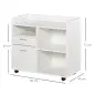 Armario para Impresora con 3 Compartimentos 2 Cajones para Archivos Estante Ajustable Ruedas 80x40x72 cm Blanco