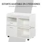 Armario para Impresora con 3 Compartimentos 2 Cajones para Archivos Estante Ajustable Ruedas 80x40x72 cm Blanco