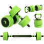 Kit de Gimnasio 4 en 1 con Barra de Pesas Mancuernas Kettlebell para Entrenamiento de Fuerza en Casa Color Verde y Negro