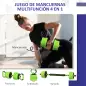 Kit de Gimnasio 4 en 1 con Barra de Pesas Mancuernas Kettlebell para Entrenamiento de Fuerza en Casa Color Verde y Negro