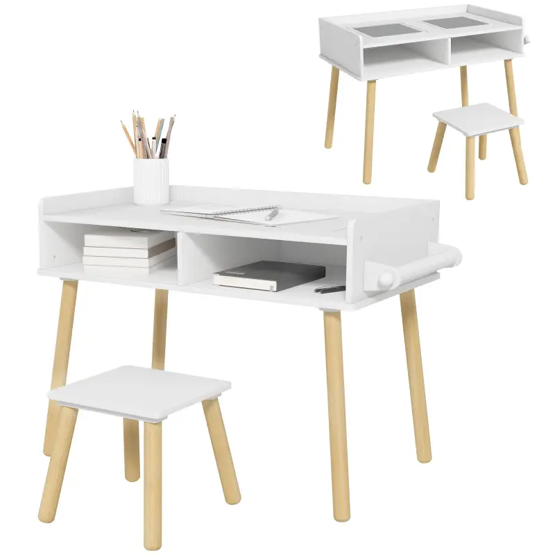 Juego de Mesa y Silla Infantil Mesa para Niños con Tablero de Bloques de Construcción y Rollo de Papel Blanco