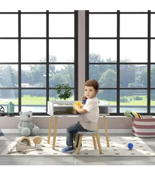 Juego de Mesa y Silla Infantil Mesa para Niños con Tablero de Bloques de Construcción y Rollo de Papel Blanco