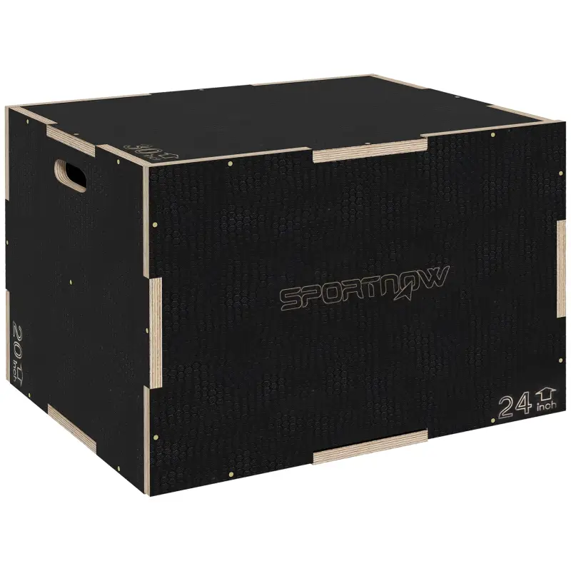 Cajón de Salto Pliométrico de Madera con Mangos Huecos Carga 120 kg para Casa Oficina Gimnasia 61x51x41 cm Negro