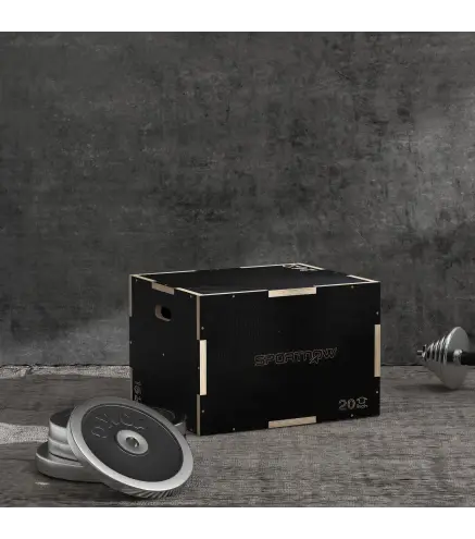 Cajón de Salto Pliométrico de Madera con Mangos Huecos Carga 120 kg para Casa Oficina Gimnasia 61x51x41 cm Negro