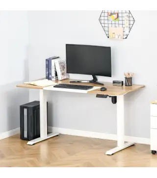 Escritorio Eléctrico con Altura Ajustable y 4 Teclas de Memoria para Oficina Hogar 140x70x72-116 cm Blanco y Natural