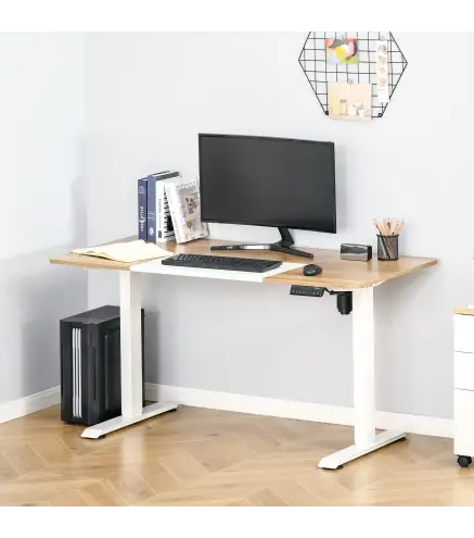 Escritorio Eléctrico con Altura Ajustable y 4 Teclas de Memoria para Oficina Hogar 140x70x72-116 cm Blanco y Natural