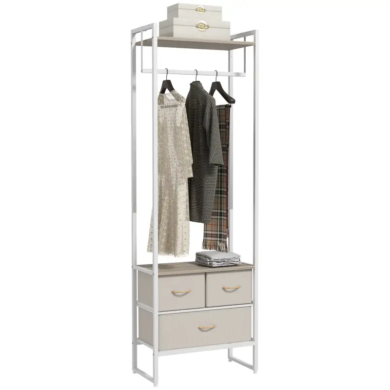 Perchero para Ropa Perchero Recibidor con 3 Cajones de Tela y Estante de Almacenamiento 58,5x30x178 cm Natural Perchero para Ropa Perchero Recibidor con 3 Cajones de Tela y Estante de Almacenamiento 58,5x30x178 cm Natural