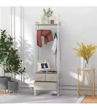 Perchero para Ropa Perchero Recibidor con 3 Cajones de Tela y Estante de Almacenamiento 58,5x30x178 cm Natural