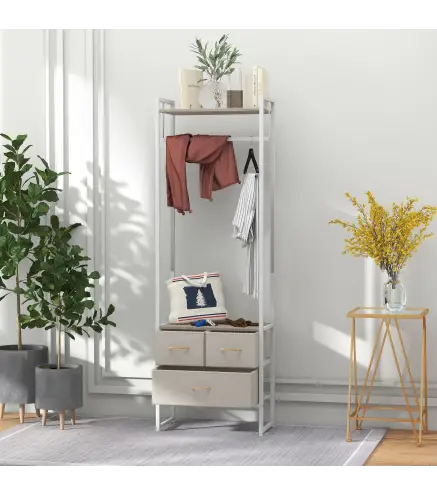 Perchero para Ropa Perchero Recibidor con 3 Cajones de Tela y Estante de Almacenamiento 58,5x30x178 cm Natural