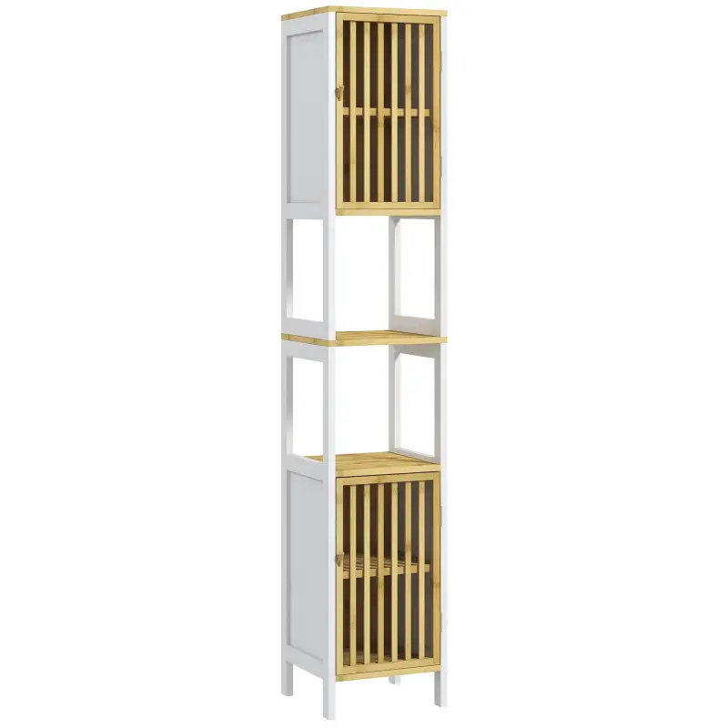 Columna de Baño Mueble de Baño Alto con 2 Compartimentos 2 Puertas de Rejilla y Estantes Ajustables 32x30x172 cm Blanco