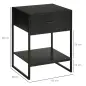 Mesilla de Noche Mesa Auxiliar con 1 Cajón y Estante de Almacenamiento para Dormitorio Salón Oficina 45x40x60 cm Negro